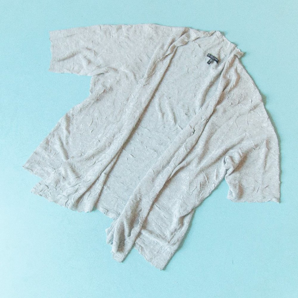 Eileen Fisher Woman Gray Crinkle Knit Short Sleeve Open Front Cardigan Size 2X